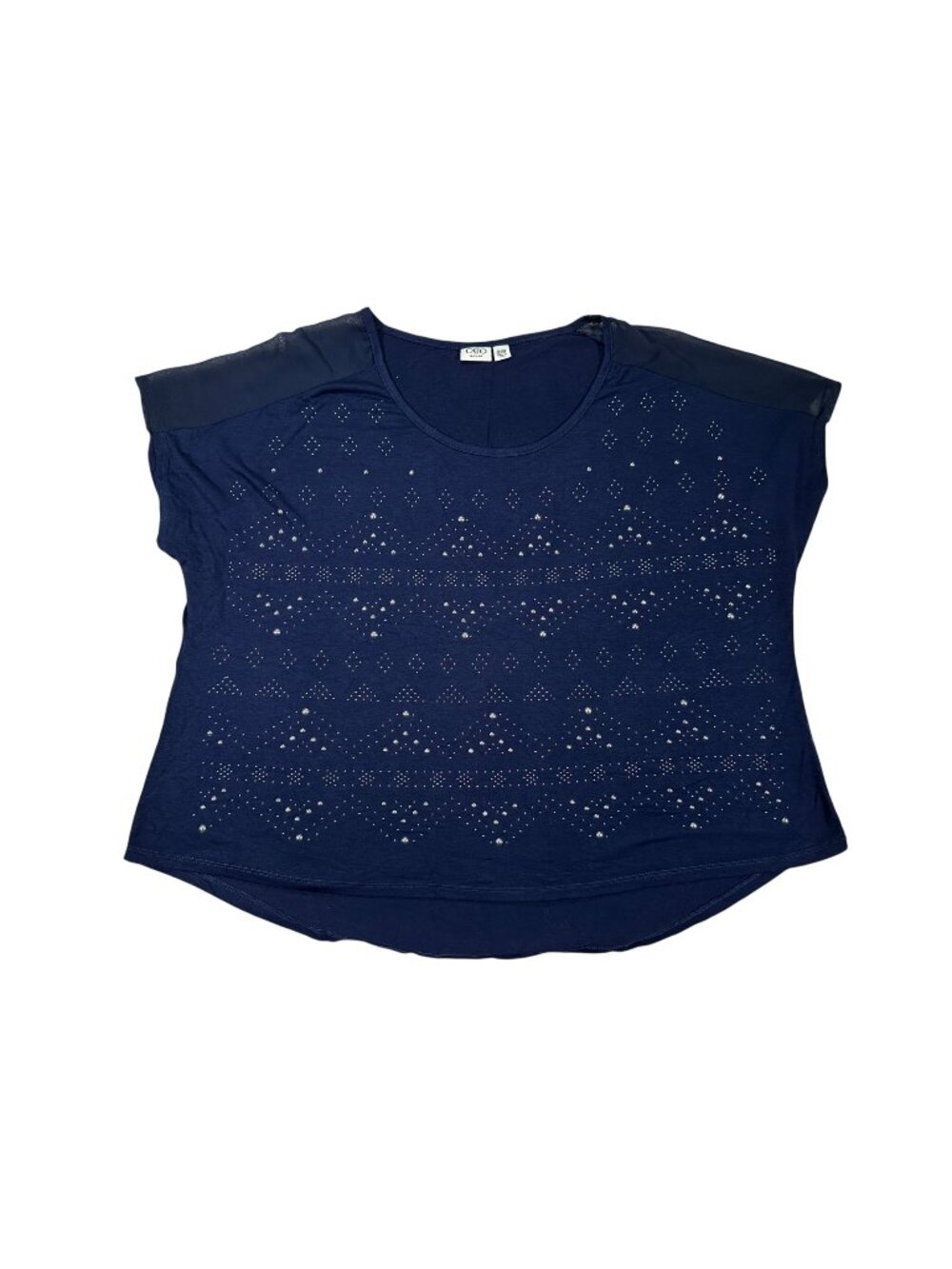 Cato Woman Ladies Plus Size 26/28W Navy Short Sleeve Diamond Studded Hi-Low Top